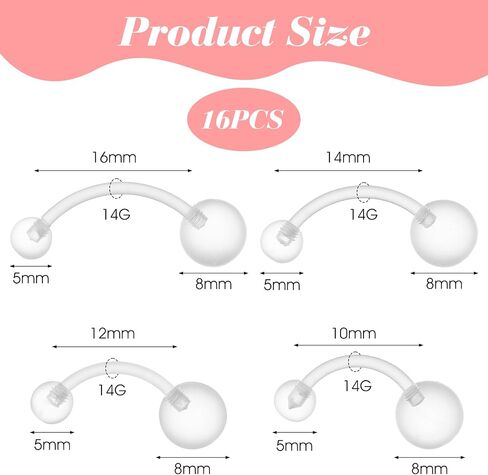 Sibba 14G Clear Piercing Retainers 26Pcs Pregnancy Belly Rings 10/12/14/16mm Plastic Belly Button Rings Flexible Navel Ring for Surgery Sports Work Pregnancy in Kuwait