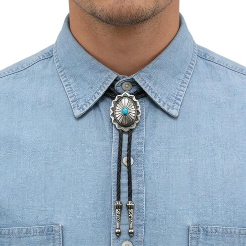 Utaly Bolo Tie for Men, Native American Oval Round Shape Western Cowboy Bola tie Handmade Turquoise Stone in Kuwait