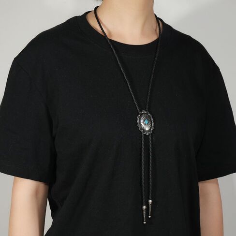 Utaly Bolo Tie for Men, Native American Oval Round Shape Western Cowboy Bola tie Handmade Turquoise Stone in Kuwait
