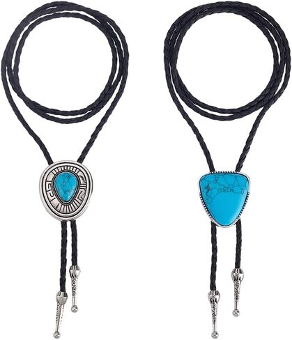 gorgecraft 2pcs الفيروز بولو التعادل 40 بوصه رعاة البقر الغربية ربطه عنق حبل الحبل قلادة الاصطناعية الفيروز الامريكيه الامريكيه قلادة زي الملحقات للرجال النساء هالوين العتيقة الفضة السوداء in Kuwait