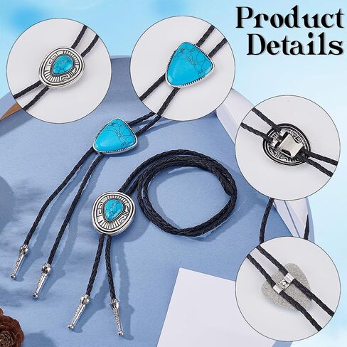 gorgecraft 2pcs الفيروز بولو التعادل 40 بوصه رعاة البقر الغربية ربطه عنق حبل الحبل قلادة الاصطناعية الفيروز الامريكيه الامريكيه قلادة زي الملحقات للرجال النساء هالوين العتيقة الفضة السوداء in Kuwait