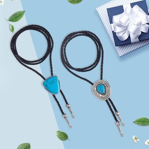 gorgecraft 2pcs الفيروز بولو التعادل 40 بوصه رعاة البقر الغربية ربطه عنق حبل الحبل قلادة الاصطناعية الفيروز الامريكيه الامريكيه قلادة زي الملحقات للرجال النساء هالوين العتيقة الفضة السوداء in Kuwait