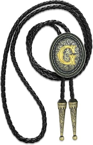 Bolo Tie for Men Women, Initial Letter Western Cowboy Bolo Ties, Vintage Black Leather Necktie Western Accessories in Kuwait