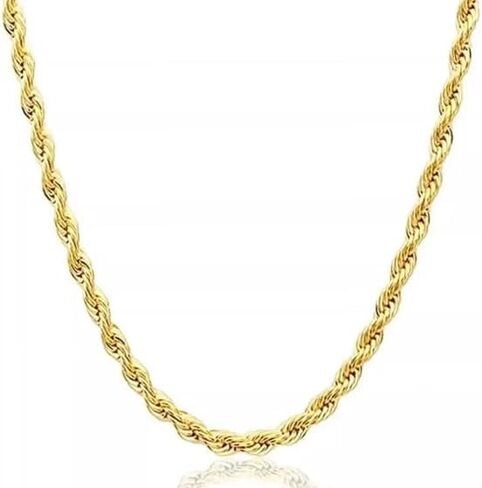 14K Real Yellow Gold Rope Chain Necklace for Men & Women, Solid Gold Jewelry, Everyday Wear or Gift for Him & Her, Width 1.5–4.2mm, Length 16–36 Inches in Kuwait