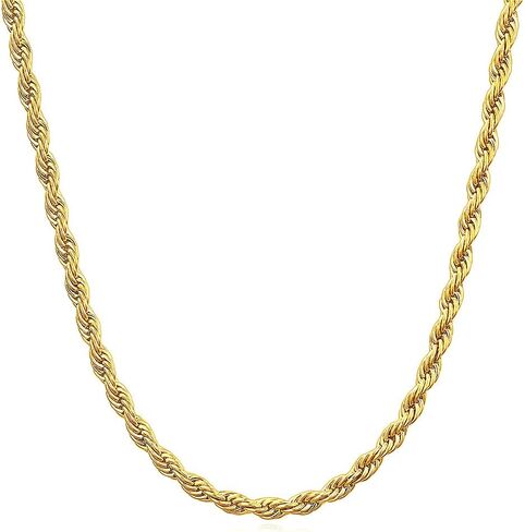 14K Solid Yellow Gold Twisted Rope Chain for Men & Women, Available in 1.5mm,2mm,3.2mm and 4.2mm Widths, 16"-36" Length Options in Saudi Arabia