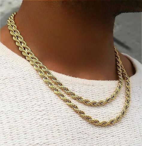 14K Solid Yellow Gold Twisted Rope Chain for Men & Women, Available in 1.5mm,2mm,3.2mm and 4.2mm Widths, 16"-36" Length Options in Saudi Arabia