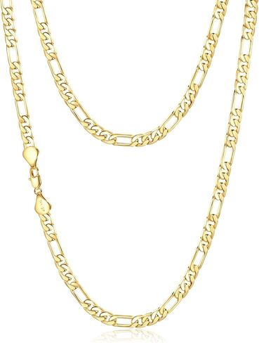 6mm Gold Figaro Link Chain Necklace for Men ＆ Women，14K Gold Chain Necklace for Men ＆ Women Chains for Mens Figaro Chains Necklaces,Dainty Jewelry Gifts Size 18/20/ 22/ 24in in Kuwait
