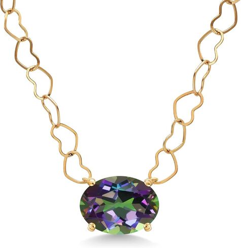 Gem Stone King 14K Yellow Gold Gemstone Birthstone Pendant Necklace for Women | Oval 9X7MM | With 18 Inch 14K Gold Heart Chain in Kuwait