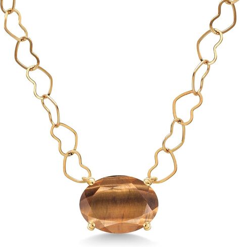 Gem Stone King 14K Yellow Gold Gemstone Birthstone Pendant Necklace for Women | Oval 9X7MM | With 18 Inch 14K Gold Heart Chain in Kuwait