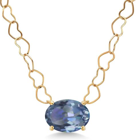 Gem Stone King 14K Yellow Gold Gemstone Birthstone Pendant Necklace for Women | Oval 9X7MM | With 18 Inch 14K Gold Heart Chain in Kuwait