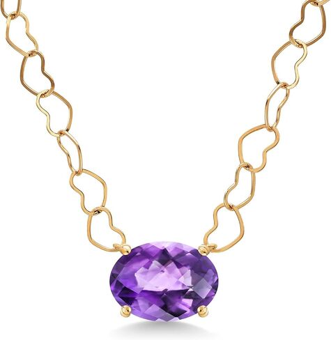 Gem Stone King 14K Yellow Gold Gemstone Birthstone Pendant Necklace for Women | Oval 9X7MM | With 18 Inch 14K Gold Heart Chain in Kuwait