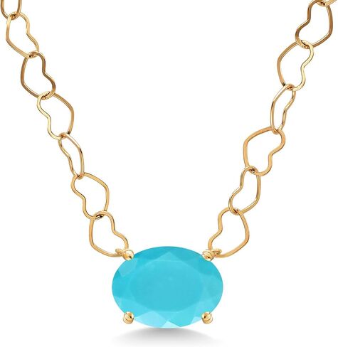 Gem Stone King 14K Yellow Gold Gemstone Birthstone Pendant Necklace for Women | Oval 9X7MM | With 18 Inch 14K Gold Heart Chain in Kuwait