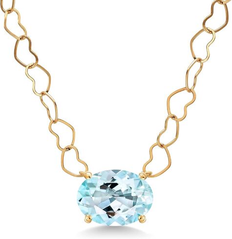 Gem Stone King 14K Yellow Gold Gemstone Birthstone Pendant Necklace for Women | Oval 9X7MM | With 18 Inch 14K Gold Heart Chain in Kuwait