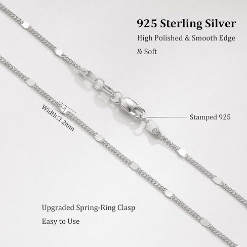 S925 Sterling Silver Chain Necklace for Women, 1.2mm Sparkle Disk Chain Necklace Smooth & Sturdy Women's Chains Necklaces 16 18 20 22 24Inch in Saudi Arabia