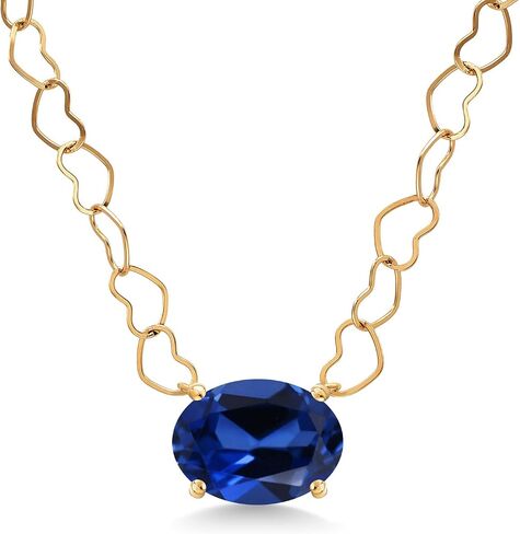 Gem Stone King 14K Yellow Gold Gemstone Birthstone Pendant Necklace for Women | Oval 9X7MM | With 18 Inch 14K Gold Heart Chain in Kuwait