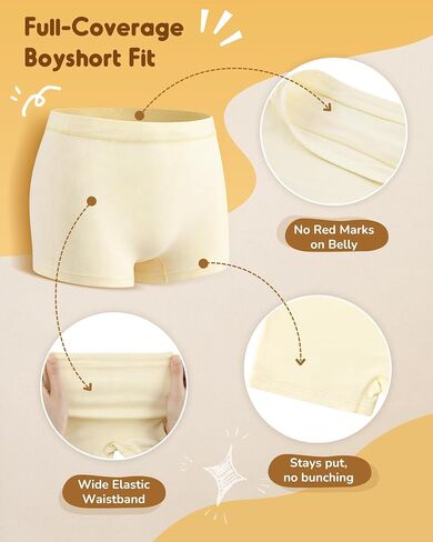 Phennie's Girls Boyshorts Underwear Soft Cotton Teen Girls Kids Briefs Safety Panties for Dress - Pack of 8 in Saudi Arabia