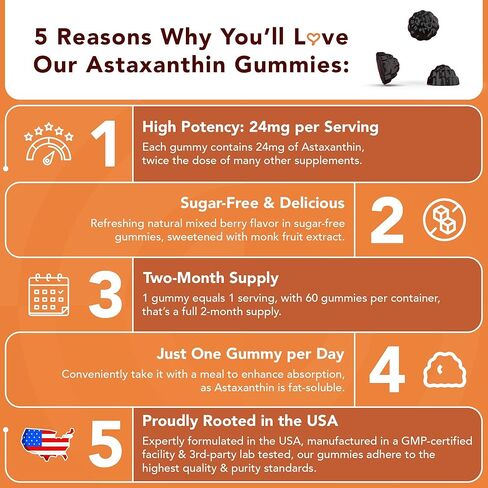 GOJOY NATURALS Astaxanthin Gummies 24mg – High Potency Antioxidant Supplement – Skin, Eye & Immune Wellness Support – Vegan, Sugar-Free, Non-GMO, Gluten-Free, Soy-Free – 60 Gummies in Saudi Arabia