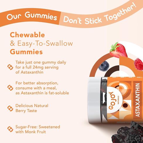 GOJOY NATURALS Astaxanthin Gummies 24mg – High Potency Antioxidant Supplement – Skin, Eye & Immune Wellness Support – Vegan, Sugar-Free, Non-GMO, Gluten-Free, Soy-Free – 60 Gummies in Saudi Arabia