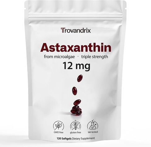 Astaxanthin 12mg with MCT Oil - 120 Softgels, 4 Month Supply, Astaxanthin Supplements Antioxidant Support for Eye, Immune & Skin Health, Non-GMO in Kuwait