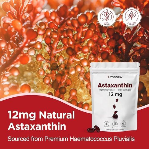 Astaxanthin 12mg with MCT Oil - 120 Softgels, 4 Month Supply, Astaxanthin Supplements Antioxidant Support for Eye, Immune & Skin Health, Non-GMO in Kuwait
