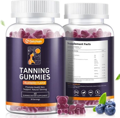 Tanning Gummies - Self Tan Bronzing Supplement that Work Without Sun - No Sugar Vegan with Astaxanthin Lycopene Beta Carotene and Vitamins-60 Count in Saudi Arabia