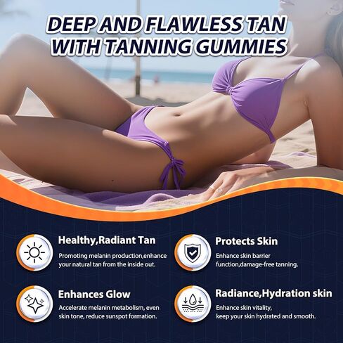 Tanning Gummies - Self Tan Bronzing Supplement that Work Without Sun - No Sugar Vegan with Astaxanthin Lycopene Beta Carotene and Vitamins-60 Count in Saudi Arabia