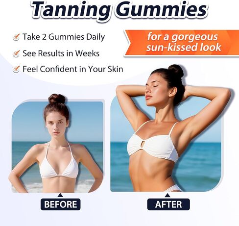 Tanning Gummies - Self Tan Bronzing Supplement that Work Without Sun - No Sugar Vegan with Astaxanthin Lycopene Beta Carotene and Vitamins-60 Count in Saudi Arabia