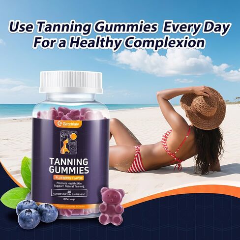 Tanning Gummies - Self Tan Bronzing Supplement that Work Without Sun - No Sugar Vegan with Astaxanthin Lycopene Beta Carotene and Vitamins-60 Count in Saudi Arabia