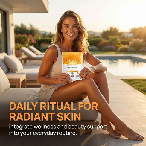 Tanning Gummies, Sunless Tanning Supplement with Astaxanthin, Beta-Carotene, Vitamin C, Turmeric + Mango Extract | Nourishes Skin & Improves Sleep | Vegan & Sugar Free - 60 Count in Saudi Arabia