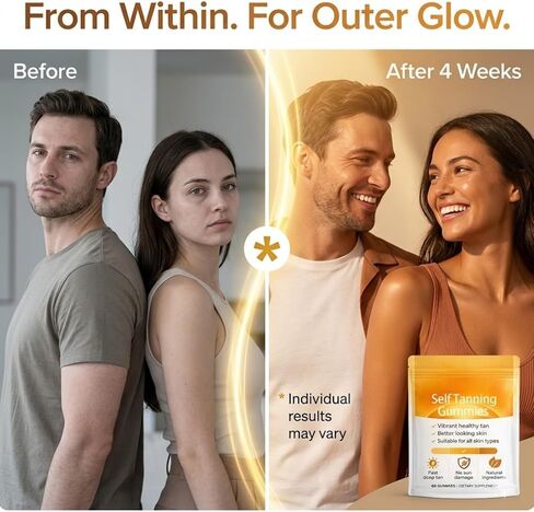 Tanning Gummies, Sunless Tanning Supplement with Astaxanthin, Beta-Carotene, Vitamin C, Turmeric + Mango Extract | Nourishes Skin & Improves Sleep | Vegan & Sugar Free - 60 Count in Saudi Arabia