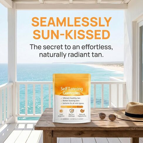 Tanning Gummies, Sunless Tanning Supplement with Astaxanthin, Beta-Carotene, Vitamin C, Turmeric + Mango Extract | Nourishes Skin & Improves Sleep | Vegan & Sugar Free - 60 Count in Saudi Arabia