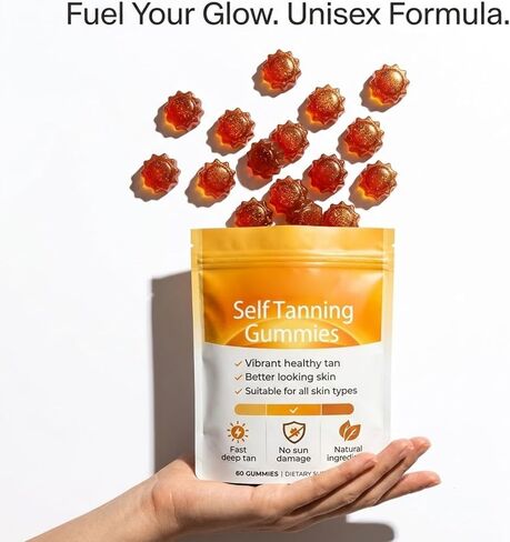Tanning Gummies, Sunless Tanning Supplement with Astaxanthin, Beta-Carotene, Vitamin C, Turmeric + Mango Extract | Nourishes Skin & Improves Sleep | Vegan & Sugar Free - 60 Count in Saudi Arabia