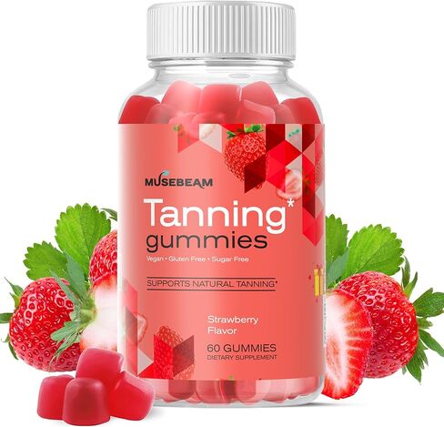 musebeam Tanning Gummies for Women - Daily Self Tan Chews that Work Fast Without Sun - Sunless Tan Skin Health Glow Up Sugar Free Vegan Oral Melanin Supplement with Beta Carotene Astaxanthin Lycopene in Saudi Arabia