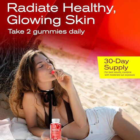 musebeam Tanning Gummies for Women - Daily Self Tan Chews that Work Fast Without Sun - Sunless Tan Skin Health Glow Up Sugar Free Vegan Oral Melanin Supplement with Beta Carotene Astaxanthin Lycopene in Saudi Arabia