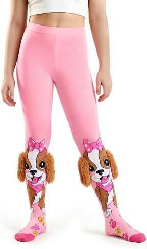 FunisFun Girls Tights، لباس ضيق غير تقليدي برسوم كارتونية ثلاثية الأبعاد، سروال ضيق ناعم قابل للتمدد للأطفال والبنات للارتداء اليومي مقاس 4-12 in Kuwait