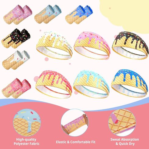 Teenager Baseball Headbands and Wristbands Set(12 Sets) 6 Colors,Elastic Sweatbands for Baseball Basketball Football Running Gym,Polyester Athletic Ice Cream Headband & Wristbands for Teens Team Gifts in Saudi Arabia