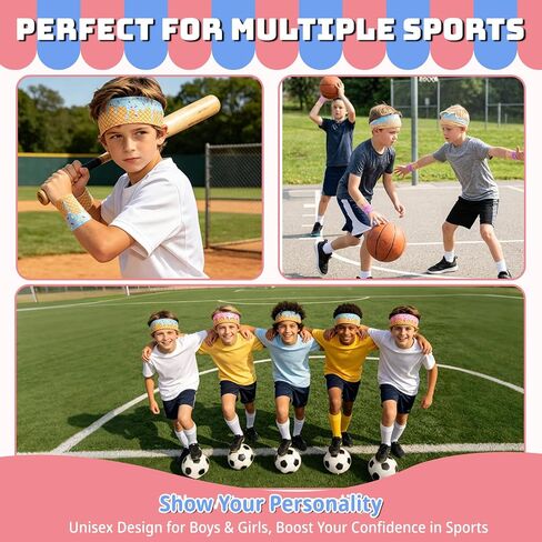 Teenager Baseball Headbands and Wristbands Set(12 Sets) 6 Colors,Elastic Sweatbands for Baseball Basketball Football Running Gym,Polyester Athletic Ice Cream Headband & Wristbands for Teens Team Gifts in Saudi Arabia