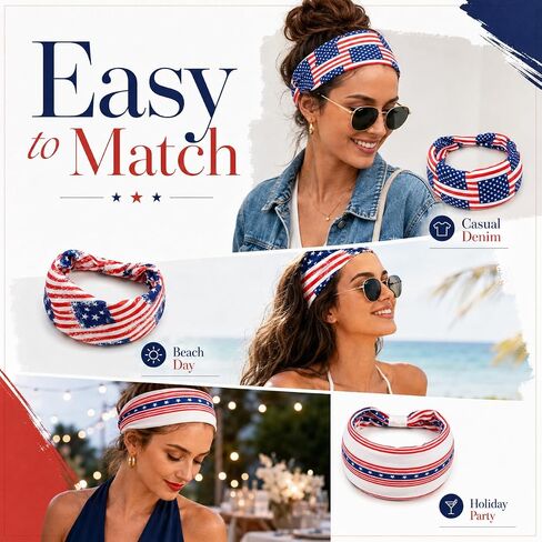 3Pcs 4th of July Headbands for Men Women American Flag Hairband USA Red White Blue Non-Slip Stretchy Sports Headbands for Running Cycling Yoga Fitness Workout in Saudi Arabia