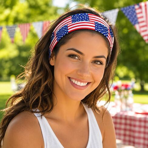 3Pcs 4th of July Headbands for Men Women American Flag Hairband USA Red White Blue Non-Slip Stretchy Sports Headbands for Running Cycling Yoga Fitness Workout in Saudi Arabia