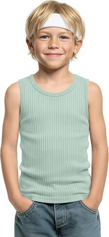 Boy's Tank Top Ribbed Sleeveless Athletic Cotton Crew Neck Basic Undershirts Casual Summer Tees for Kids 5-16 Years in Kuwait