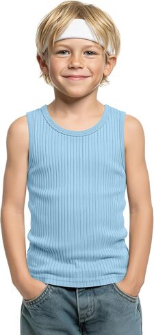 Boy's Tank Top Ribbed Sleeveless Athletic Cotton Crew Neck Basic Undershirts Casual Summer Tees for Kids 5-16 Years in Kuwait