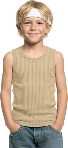 Boy's Tank Top Ribbed Sleeveless Athletic Cotton Crew Neck Basic Undershirts Casual Summer Tees for Kids 5-16 Years in Kuwait