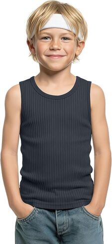 Boy's Tank Top Ribbed Sleeveless Athletic Cotton Crew Neck Basic Undershirts Casual Summer Tees for Kids 5-16 Years in Kuwait