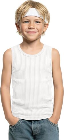 Boy's Tank Top Ribbed Sleeveless Athletic Cotton Crew Neck Basic Undershirts Casual Summer Tees for Kids 5-16 Years in Kuwait
