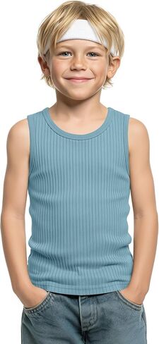 Boy's Tank Top Ribbed Sleeveless Athletic Cotton Crew Neck Basic Undershirts Casual Summer Tees for Kids 5-16 Years in Kuwait