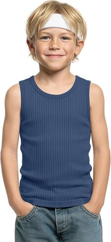Boy's Tank Top Ribbed Sleeveless Athletic Cotton Crew Neck Basic Undershirts Casual Summer Tees for Kids 5-16 Years in Kuwait