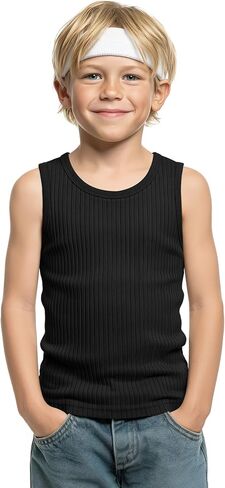 Boy's Tank Top Ribbed Sleeveless Athletic Cotton Crew Neck Basic Undershirts Casual Summer Tees for Kids 5-16 Years in Kuwait