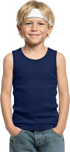Boy's Tank Top Ribbed Sleeveless Athletic Cotton Crew Neck Basic Undershirts Casual Summer Tees for Kids 5-16 Years in Kuwait