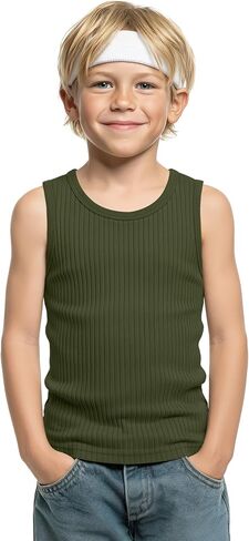 Boy's Tank Top Ribbed Sleeveless Athletic Cotton Crew Neck Basic Undershirts Casual Summer Tees for Kids 5-16 Years in Kuwait