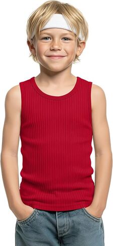 Boy's Tank Top Ribbed Sleeveless Athletic Cotton Crew Neck Basic Undershirts Casual Summer Tees for Kids 5-16 Years in Kuwait